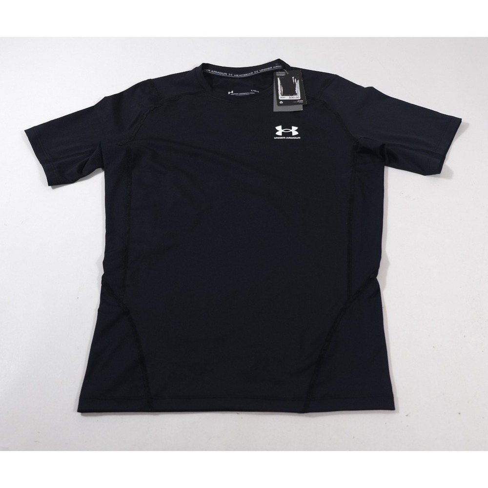 Under Armour Shirt Mens L Black HeatGear Compression Short Sleeve 1361518 New